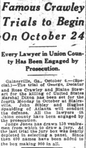 Famous Crawley Trials To Begin On October 24 Ajc Oct 7 1921